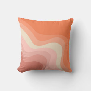 Pink and orange retro style waves throw pillow
