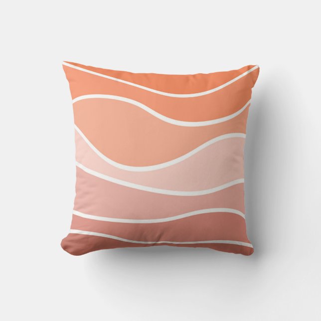 Pink and orange retro style waves throw pillow (Front)