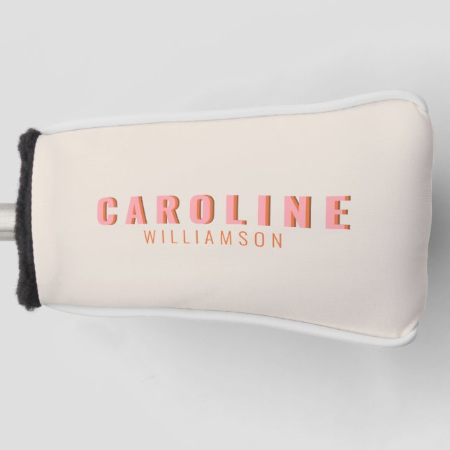Pink and Orange Retro Typography Creative Modern Golf Head Cover (Front)