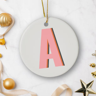 Pink and Orange Retro Typography Monogram Initial Ceramic Ornament