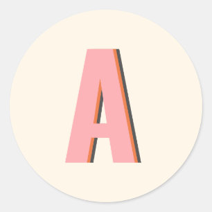 Pink and Orange Retro Typography Monogram Initial Classic Round Sticker