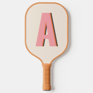 Pink and Orange Retro Typography Monogram Initial Pickleball Paddle