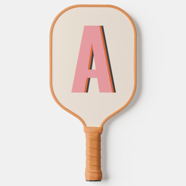 Pink and Orange Retro Typography Monogram Initial Pickleball Paddle (Front)