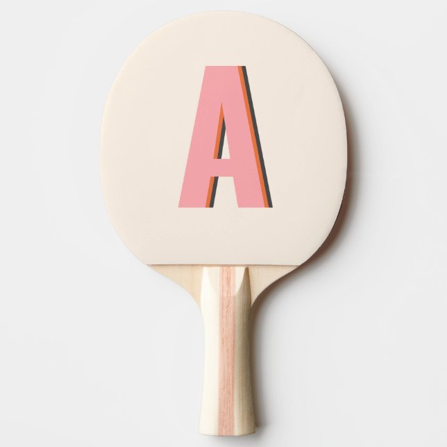 Pink and Orange Retro Typography Monogram Initial Ping Pong Paddle (Front)