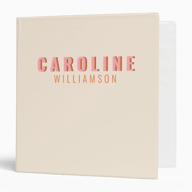 Pink and Orange Retro Typography Personalized Name Binder (Front/Inside)