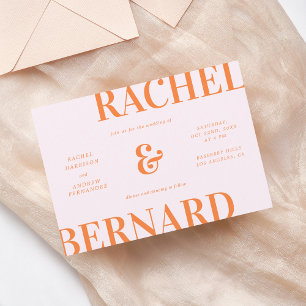 Pink and Orange Retro Typography QR Code Wedding Invitation