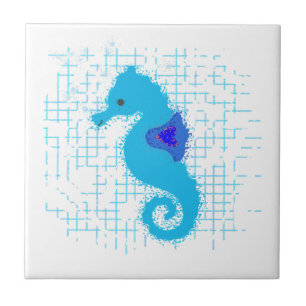 Pink And Orange Seahorse On Distressed Background Tile