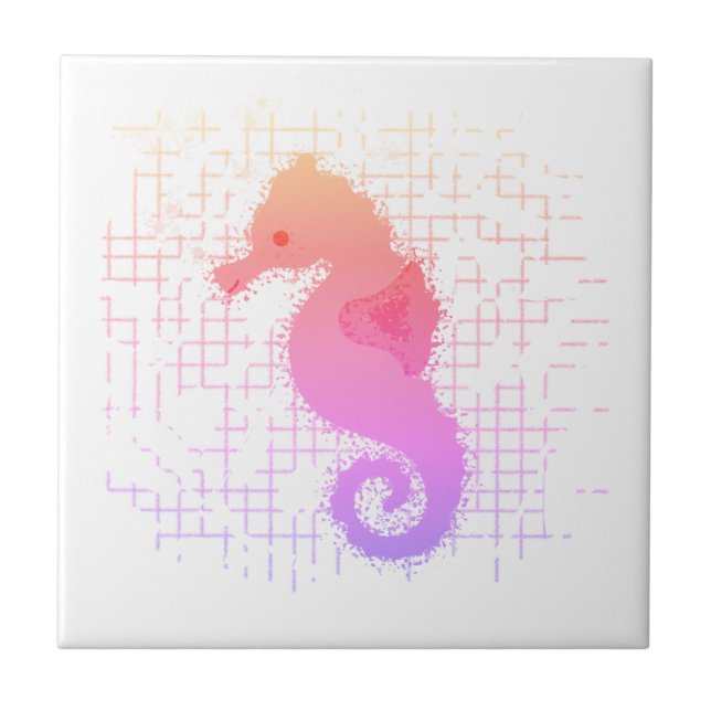 Pink And Orange Seahorse On Distressed Background Tile (Front)