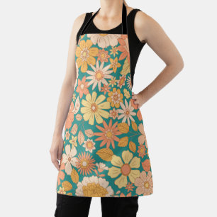pink and orange spring flowers pattern apron