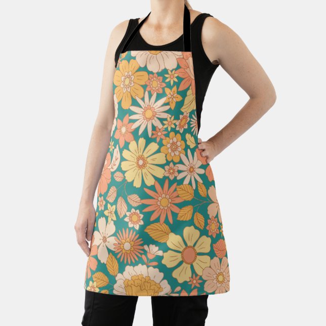 pink and orange spring flowers pattern apron (Insitu)
