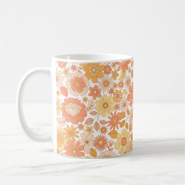 pink and orange spring flowers pattern coffee mug (Left)