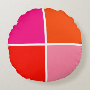 Pink and Orange Squares Round Pillow