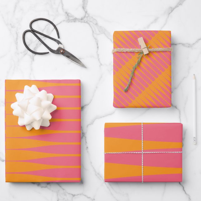 Pink and Orange Striation Set of Wrapping Paper (Front)