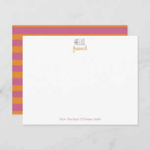 Pink And Orange Striped Notecards - Set of 10