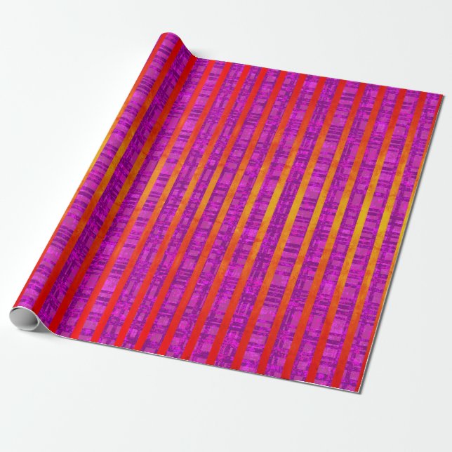 Pink and Orange, Stripes and Plaid Wrapping Paper (Unrolled)