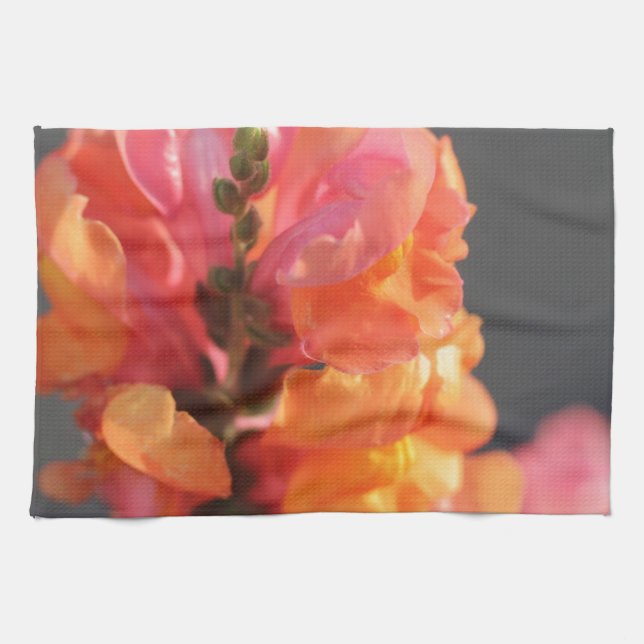 Pink and orange tropical flowers kitchen towel (Horizontal)