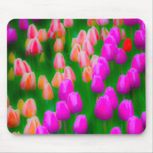 Pink and orange tulip floral design mouse pad