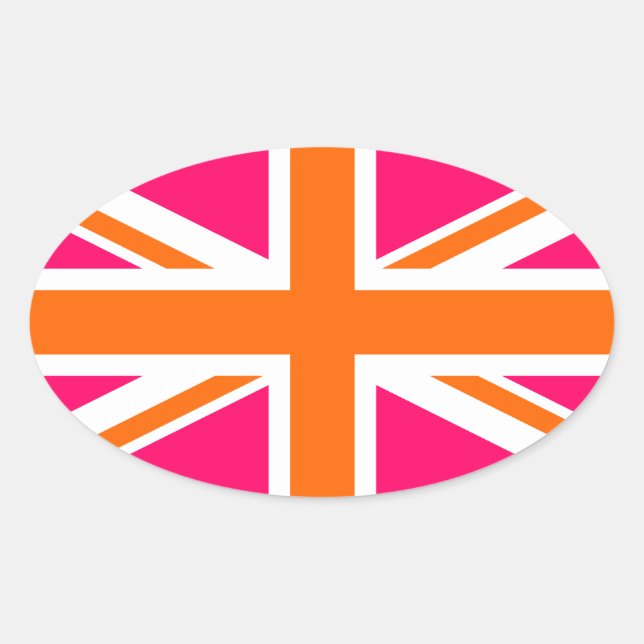 Pink and Orange Union Jack Oval Sticker (Front)