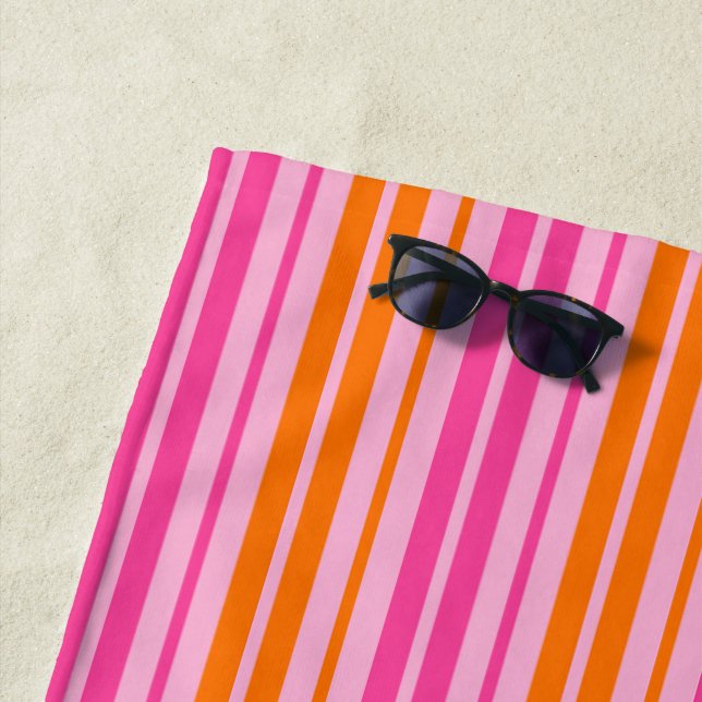  Pink and Orange Vertical Stripes Design   Beach Towel (In Situ)