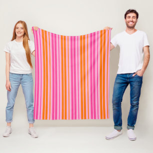 Pink and Orange Vertical Stripes Design Fleece Blanket