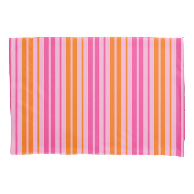  Pink and Orange Vertical Stripes Design   Pillowcase (Front)