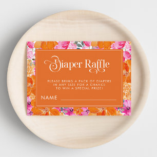 Pink and Orange Watercolor Floral Diaper Raffle Enclosure Card