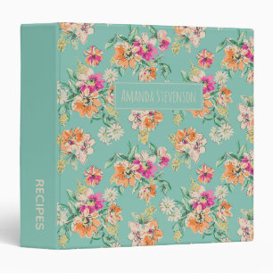 Pink and orange watercolor floral pattern binder