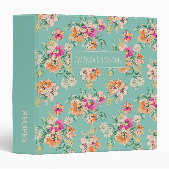 Pink and orange watercolor floral pattern binder (Front/Spine)