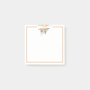 Pink and orange watercolor floral personalized   post-it notes