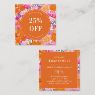 Pink and Orange Watercolor Floral Small Business Discount Card