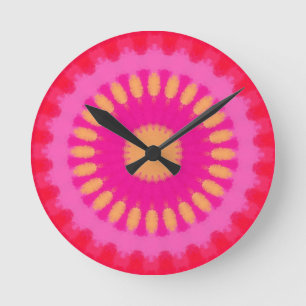 Pink and Orange Watercolor Mandala Round Clock