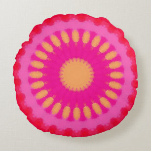 Pink and Orange Watercolor Mandala Round Pillow