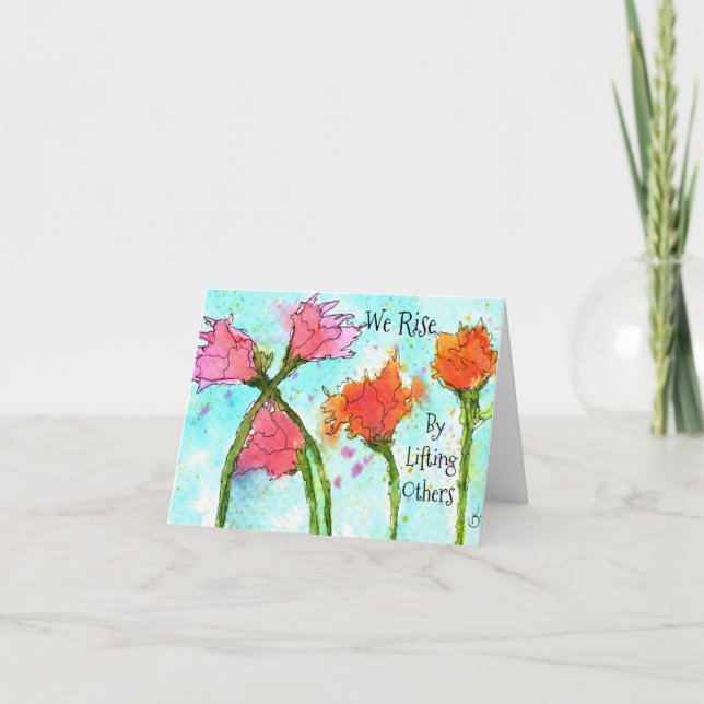 Pink and Orange Watercolor Poppies Greeting Card (Front)