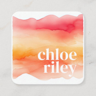 Pink and Orange Watercolor Sunrise Sunset Square Business Card