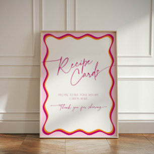 Pink and Orange Wavy Border Recipe Cards Pedestal Sign