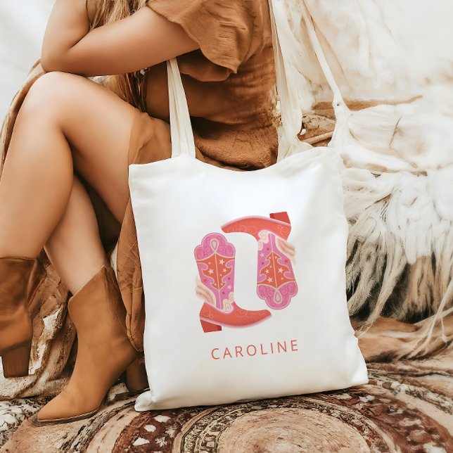 Pink and Orange Western Cowboy Boots Personalized Tote Bag (Creator Uploaded)