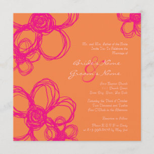 Pink and Orange Wild Flowers Wedding Invitation