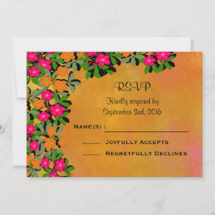 Pink and Orange Wildflowers Wedding RSVP Invitation