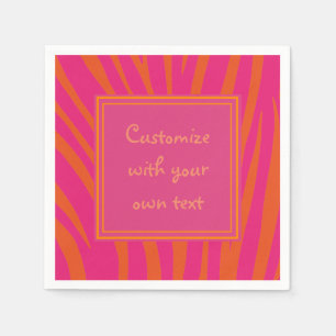 Pink and Orange Zebra Stripes Custom Text Napkin