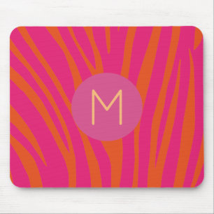 Pink and Orange Zebra Stripes Modern Monogram Mouse Pad
