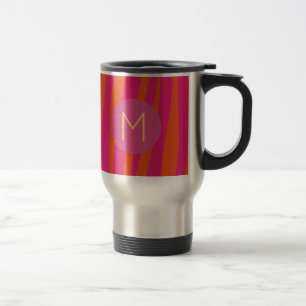 Pink and Orange Zebra Stripes Modern Monogram Travel Mug