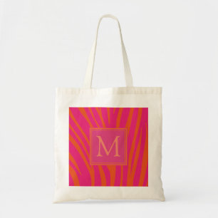Pink and Orange Zebra Stripes Monogram Tote Bag