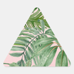 Pink and Palm Leaf Tropical Floral Pattern Triangle Sticker