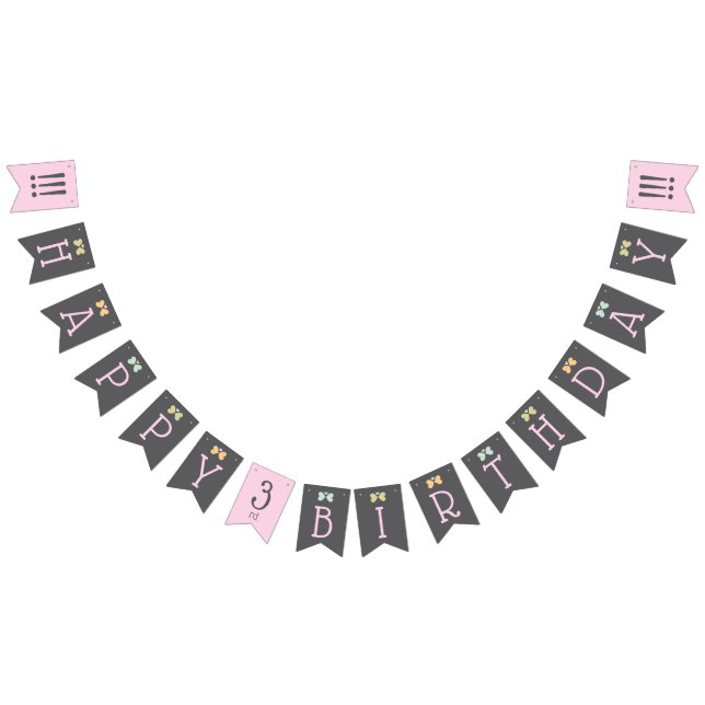 Pink and Pastel Butterfly Hearts Bunting Flags (All)