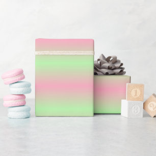 Pink and Pastel Green Gradient Striped Wrapping Paper