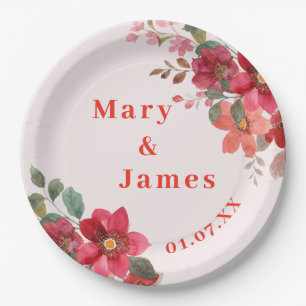 Pink And Peach Elegant Floral Wedding Paper Plate