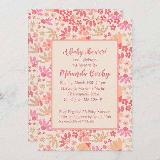 Pink and Peach Floral Baby Shower Invitation (Front/Back)