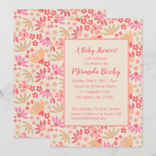 Pink and Peach Floral Baby Shower Invitation