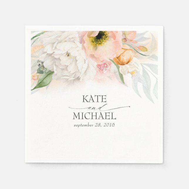 Pink and Peach Floral Wedding Napkin (Front)