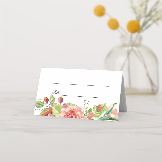 Pink and Peach Floral Wedding Place Card (Front)